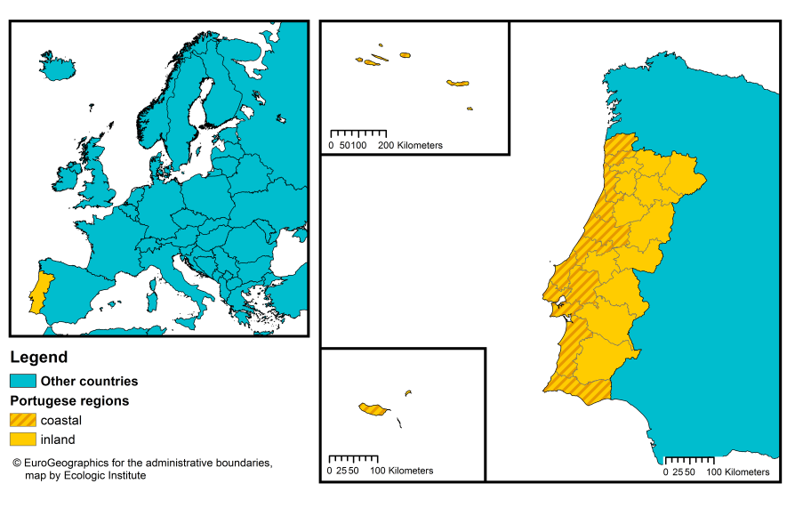 Districts of Portugal. Map of Regional Country Administrative